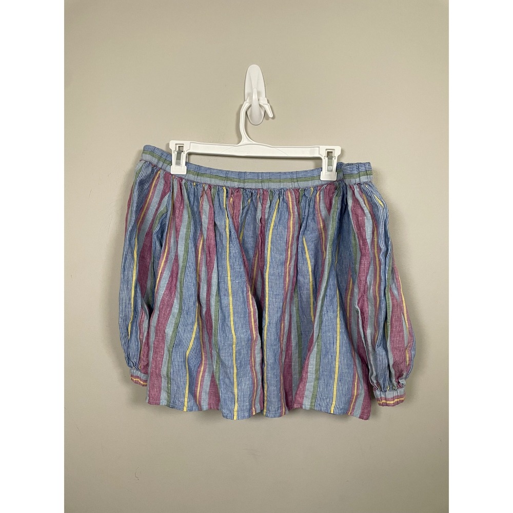 Frame Off Shoulder Striped Linen Top Size Small Coastal Beach Summer - Picture 4 of 7